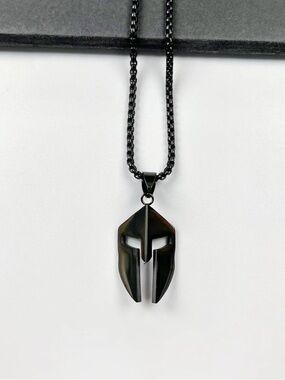 Black Spartan Helmet Pendant Necklace